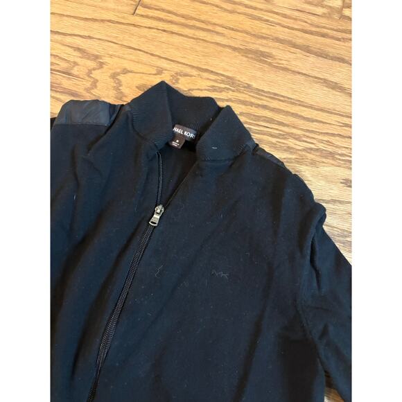 Michael Kors Full Zip Sweater Jacket Mens Size Medium Black Blade Collar Pockets - Picture 3 of 8